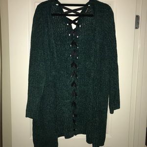Torrid chenille sweater with laceup back.